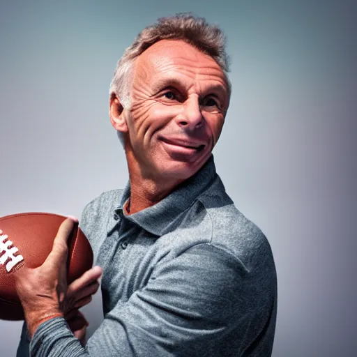 Image similar to joe montana throwing a baby as a football, ( sony a 7 r iv, symmetric balance, polarizing filter, photolab, lightroom, 4 k, dolby vision, photography awardm, voque, perfect face )