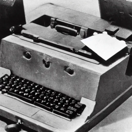 Prompt: Archive photo of a British encryption device. 1943.