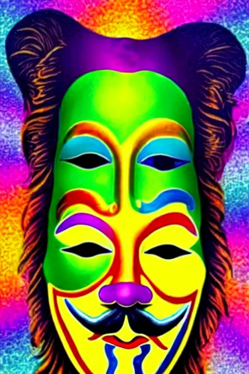 Image similar to guy fawkes mask, lisa frank + salvador dali,