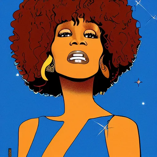 Image similar to whitney houston retro minimalist portrait! moebius starwatcher comic by jean giraud, portrait 8 k