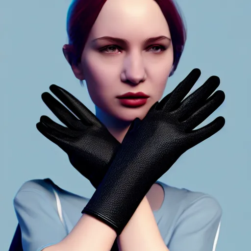 Image similar to a woman with six fingers polydactyly tries on gloves digital illustration, detailed, 8 k, artstation, detailed and intricate, 8 k resolution, hyperrealistic, octane render, cinematic