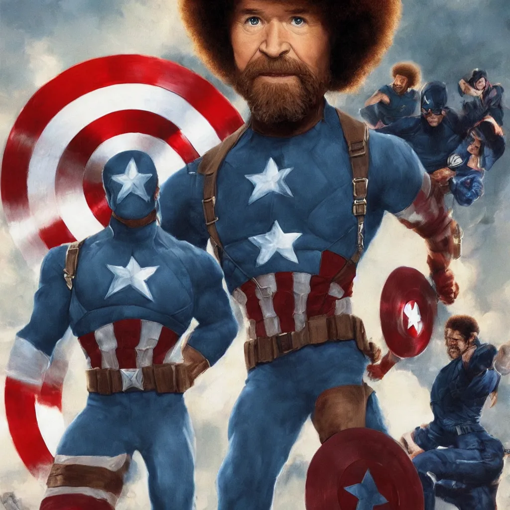 Image similar to Bob Ross as Captain America