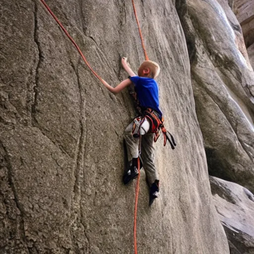 Prompt: Calvin and Hobbes rock climbing