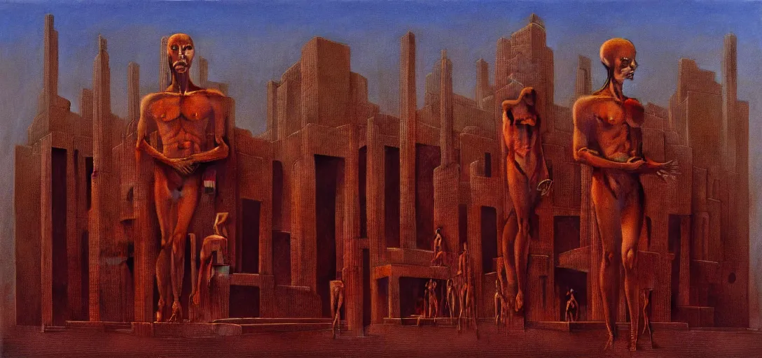 Image similar to a dystopian surreal painting of statues and buildings by zdzisław beksinski