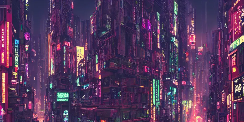 Image similar to Cyberpunk neon city in Japan, evening, detailed matte painting, cinematic, Moebius, Artstation