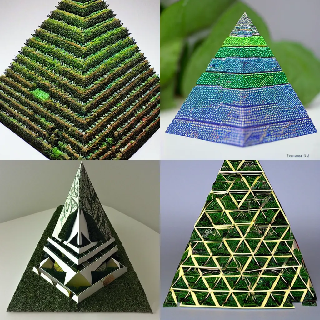 Prompt: futuristic pyramid made of plants by Thomas H. Hudson, geometric composition, sierpinski triangles