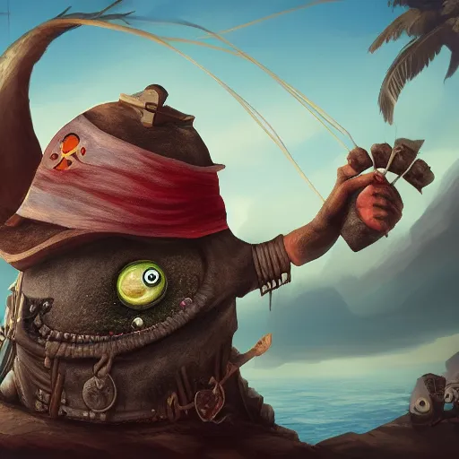 Image similar to A rock with googly eyes is wearing a pirate's outfit, it is the captain of a crew, hyperdetailed, artstation, cgsociety, 8k