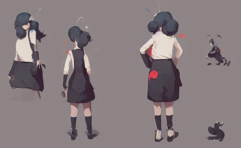 Image similar to a cute character by atey ghailan, character art, character turn around sheet trending on artstation