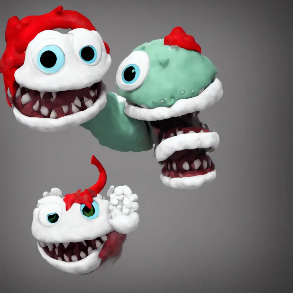 Image similar to cute weird monster emoticone, 3 d render, white background realistic,