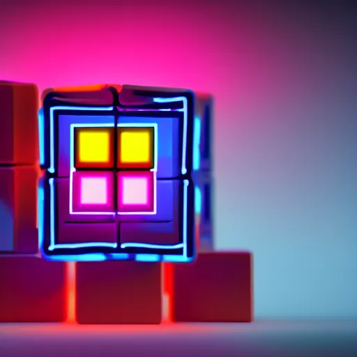 Image similar to digital concept art of a neon 3x3 rubik’s cube, glowing, cubes filled with neon gas, hd, 8k, cinematic lighting, rim lighting, product image