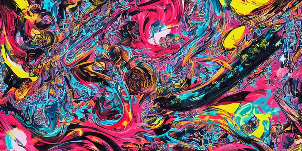 Prompt: Tristan Eaton's wallpaper, Fluid electricity, Neon art