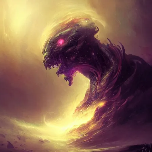 Prompt: a beautiful terrifying monster made out of a swirling nebula. ethereal horror fantasy art by greg rutkowski