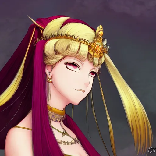 Image similar to portrait of queen medb, anime fantasy illustration by tomoyuki yamasaki, kyoto studio, madhouse, ufotable, trending on artstation