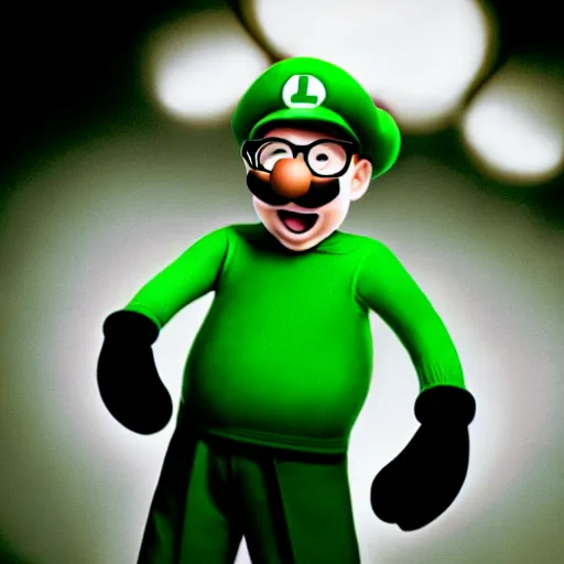 Image similar to uhd candid photo of hyperdetailed bill gates dressed as luigi. correct face, cinematic lighting, photo by annie leibowitz, and steve mccurry.