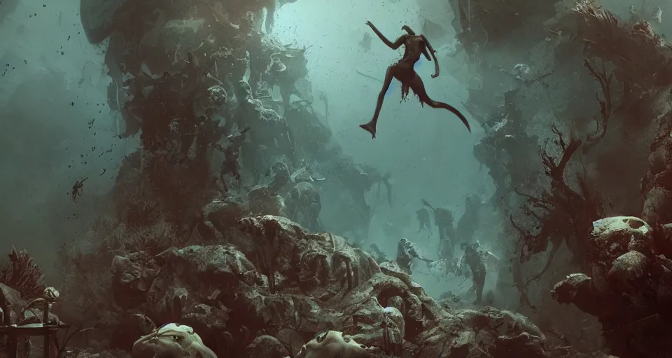 Image similar to a zombie swimming underwater in a zombie - apocalypse, by greg rutkowski, octane render