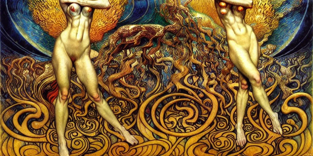 Image similar to Divine Chaos Engine by Karol Bak, Jean Delville, William Blake, Gustav Klimt, and Vincent Van Gogh, symbolist, visionary