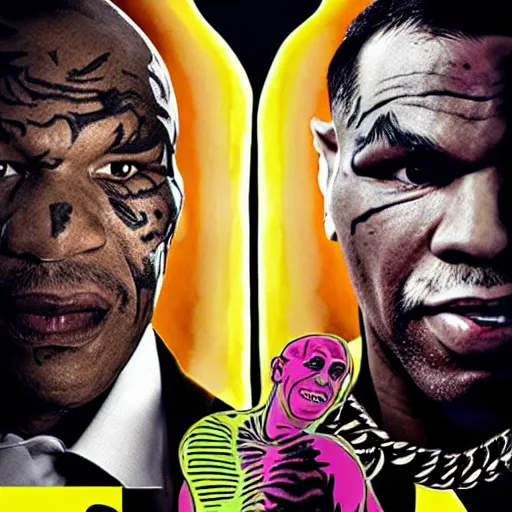 Prompt: mike tyson fighting beetlejuice movie poster