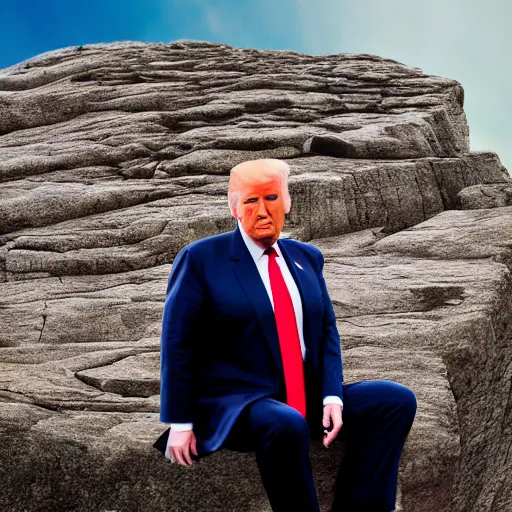 Prompt: donald trump sitting on almscliff crag in leeds england 8k highly detailed photograph, award winning, beautiful lighting, daytime view