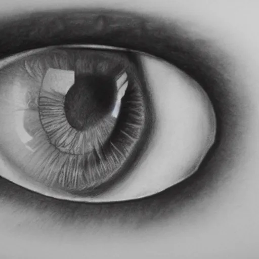 Prompt: ultra detailed ultra realistic pencil drawing of a human eye looking in a mirror