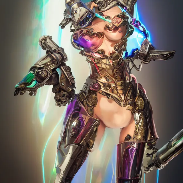 Image similar to studio portrait of lawful good colorful female holy mecha paladin absurdly beautiful, elegant, young thin bikini model, ultrafine hyperrealistic detailed face illustration by kim jung gi, irakli nadar, intricate linework, sharp focus, bright colors, matte, octopath traveler, final fantasy, unreal engine highly rendered, global illumination, radiant light, intricate environment