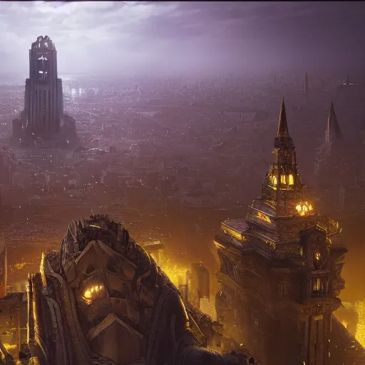 Prompt: cthulhu towering over a city, volumetric lighting, 8 k octane beautifully detailed render, post - processing, extremely hyper - detailed, intricate, epic composition, cinematic lighting, masterpiece, trending on artstation, detailed detailed detailed, masterpiece, stunning art by anders zorn, wonderful masterpiece by greg rutkowski, beautiful cinematic light,