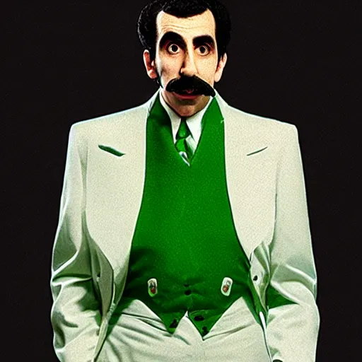 Image similar to photo of borat as the green m & m