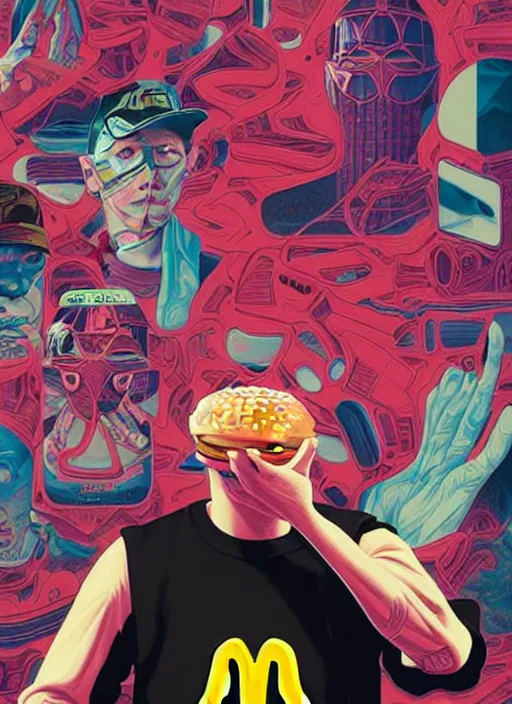 Image similar to eminem at mcdonalds, tristan eaton, victo ngai, artgerm, rhads, ross draws