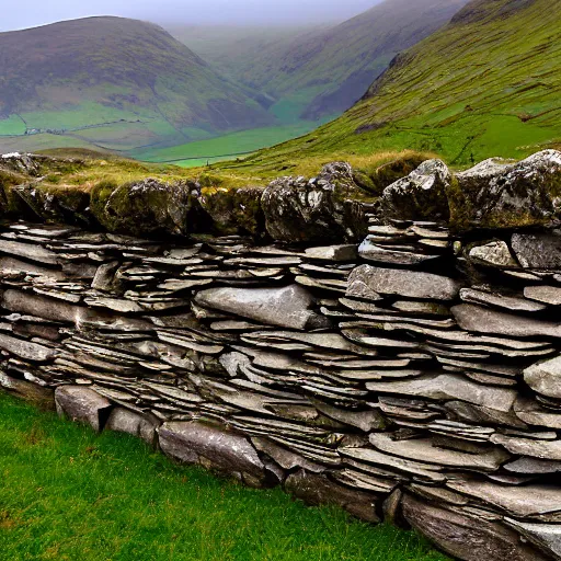 Prompt: ancient dry stone wall in the lake district in england by tyler edlin