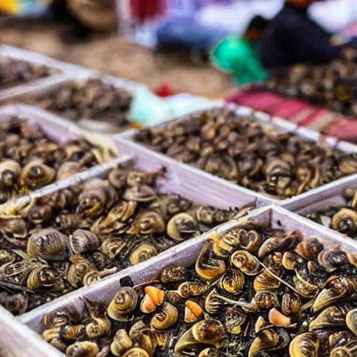 Image similar to live snails being sold at a bazaar