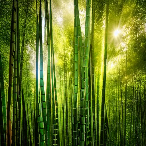 Image similar to cinematic photo of a bamboo forest, light rays, golden ratio,