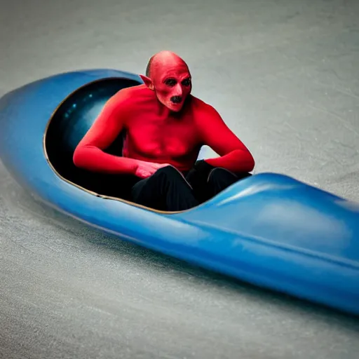 Image similar to portrait of nosferatu is doing bobsleigh alone, sport photography