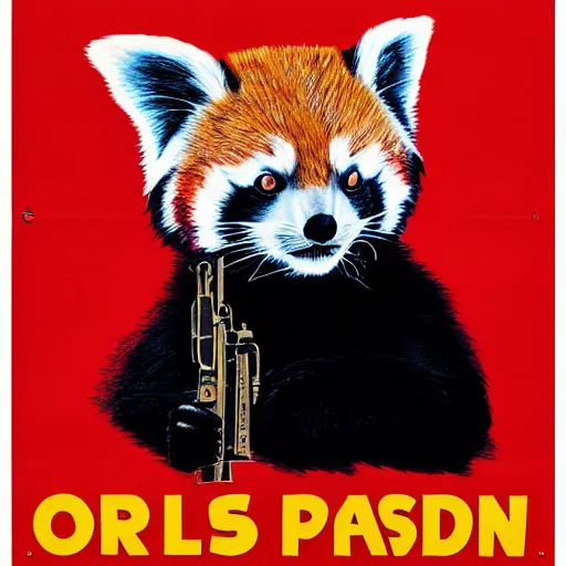Image similar to red panda on a propaganda poster, guns, world war, circa 1 9 3 9, stencil