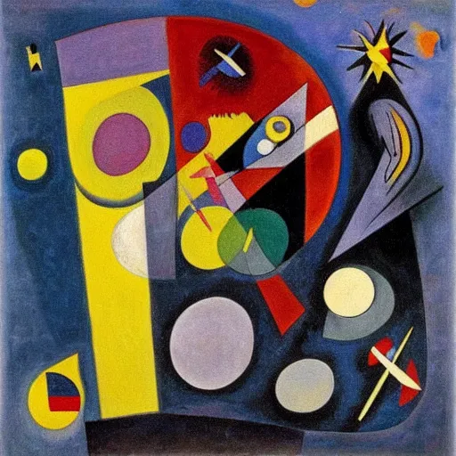 Prompt: abstract painting, astronaut on the moon looking at Earth, Wassily Kandinsky composition VIII in the year 1923, Guggenheim museum