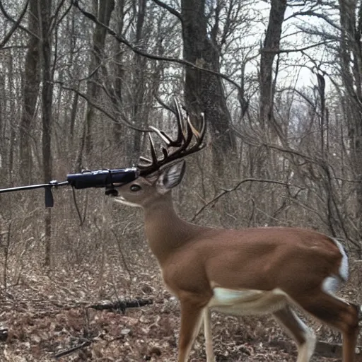 Image similar to Photograph of a deer pointing a rifle at a hunter