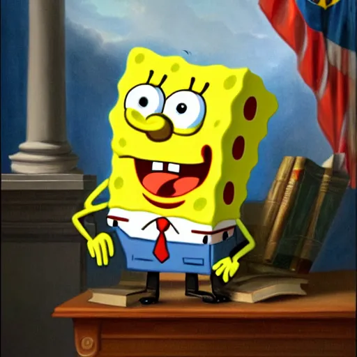 Image similar to spongebob inaugurated as the president, john trumbull painting, trending on artstation, 4 k quality