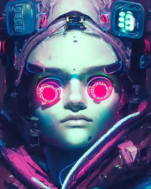 Image similar to detailed portrait Neon Operator Girl, cyberpunk futuristic neon, reflective puffy coat, decorated with traditional Japanese ornaments by Ismail inceoglu dragan bibin hans thoma greg rutkowski Alexandros Pyromallis Nekro Rene Maritte Illustrated, Perfect face, fine details, realistic shaded, fine-face, pretty face