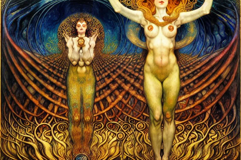 Image similar to Divine Chaos Engine by Karol Bak, Jean Delville, William Blake, Gustav Klimt, and Vincent Van Gogh, symbolist, visionary