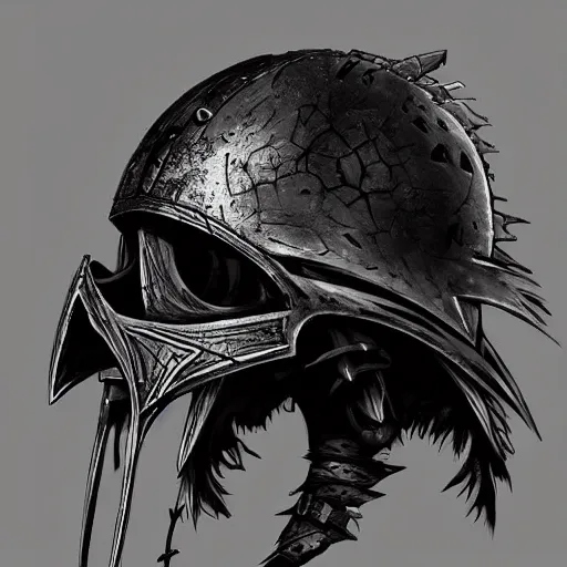 Image similar to crow skull knight helmet, headshot, side elevation, grimdark, fantasy, dark souls, b & w, concept art