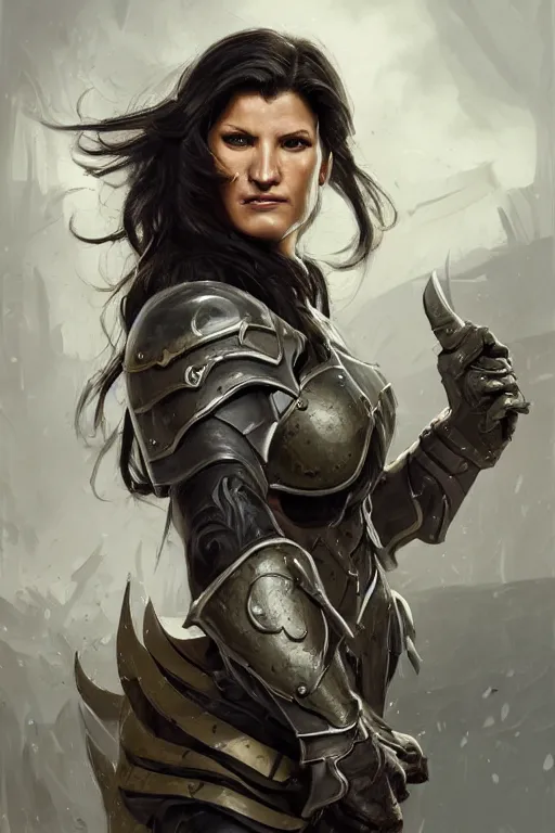 Image similar to a finely detailed portrait of Gina Carano, clothed in battle armor, olive skin, long dark hair, intricate, elegant, digital painting, trending on Artstation, concept art, smooth, sharp focus, illustration, from World of Warcraft, by Ruan Jia and Mandy Jurgens and Artgerm and william-adolphe bouguerea, award winning