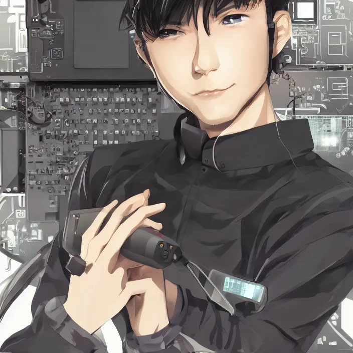 Image similar to The Portrait of Computer Hacker J Robert Oppenheimer, Anime Fantasy Illustration by Tomoyuki Yamasaki, Kyoto Studio, Madhouse, Ufotable, trending on artstation