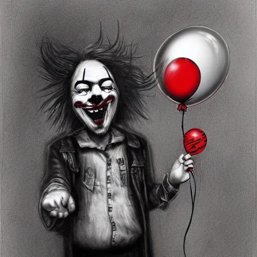 Image similar to surrealism grunge cartoon portrait sketch of jesus christ with a wide smile and a red balloon by - michael karcz, loony toons style, pennywise style, horror theme, detailed, elegant, intricate