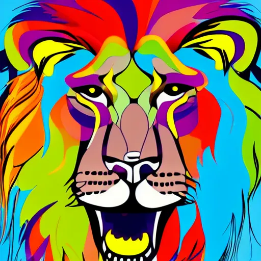 Image similar to full body portrait Lion with a sympathetic and expressive face, round and well-drawn eyes, mouth is simple and pleasant, ears are listening, body is strong and upright, paws firm to the ground, tail slightly wavy, Anthropomorphic, highly detailed, colorful, illustration, smooth and clean vector curves, no jagged lines, vector art, smooth