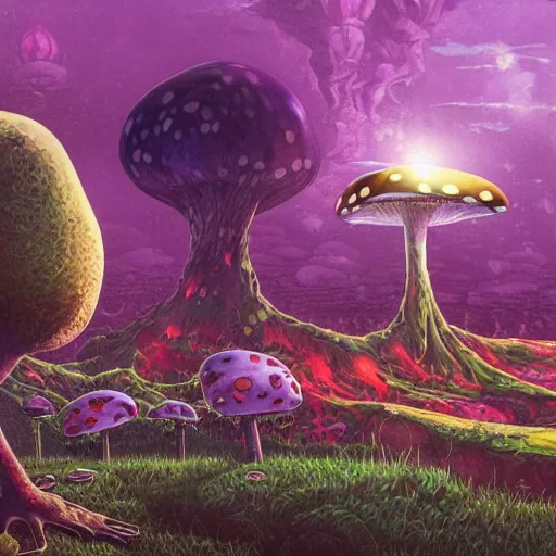 Image similar to A close up portrait of a dignified psychedelic godlike anthropomorphic frog smoking an anime blunt , magic mushroom village in background . award winning. superb resolution. in the art style of junji Ito and greg rutkowski . Detailed Mushroom city in background. Hyper realistic anime. Perfect art. Dalle2