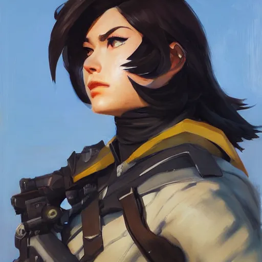 Image similar to greg manchess portrait painting of partially armored mikasa ackermann as overwatch character, medium shot, asymmetrical, profile picture, organic painting, sunny day, matte painting, bold shapes, hard edges, street art, trending on artstation, by huang guangjian and gil elvgren and sachin teng