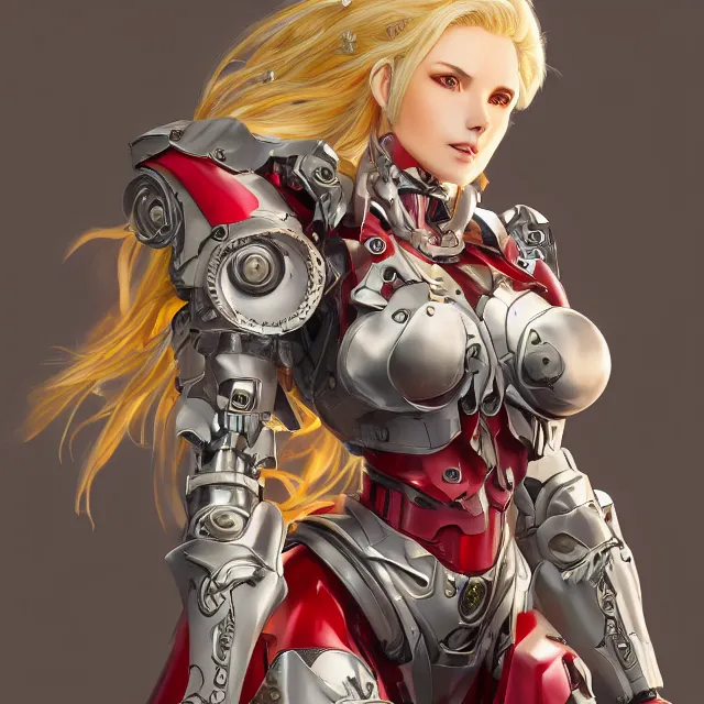 Prompt: studio portrait of lawful good colorful female holy mecha paladin absurdly beautiful, elegant, mature blonde rigid gravure idol, ultrafine hyperrealistic detailed face illustration by kim jung gi, highly detailed faces, intricate linework, sharp focus, bright colors, matte, octopath traveler, unreal engine 5 highly rendered, global illumination, radiant light, intricate environment