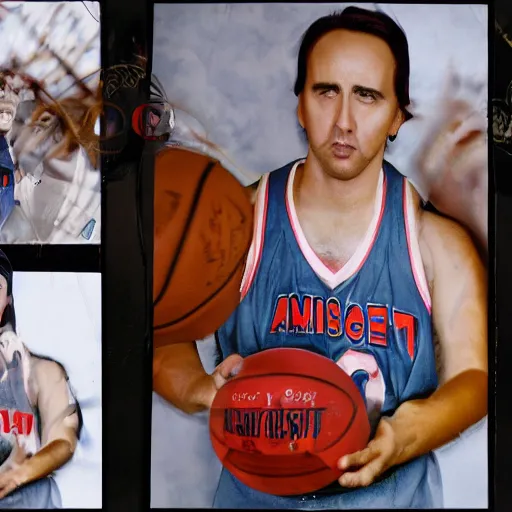 Prompt: photo of nicolas cage as a basketball player, color, studio lighting