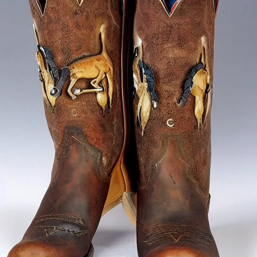 Prompt: kangaroo dressed as a cowboy, cowboy hat boots spurs and pistol, 1 8 0 0 s, photo