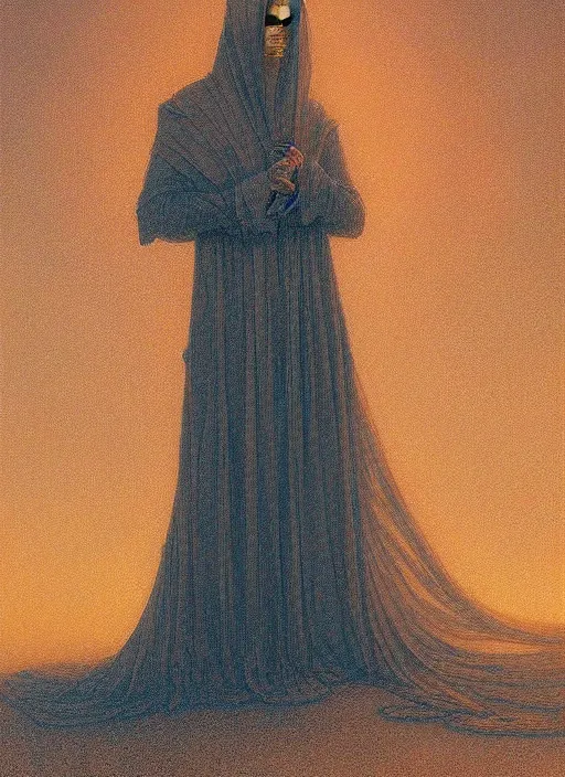 Image similar to a silhouette dressed with a shroud wearing a golden mask, by jean delville and sophie anderson and mandy jurgens, golden ratio, perfect composition, elegant, no crop, extremely detailed, hd, masterpiece, artstation