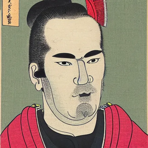 Prompt: Ukiyo-E portrait of Samurai Jeffrey Epstein