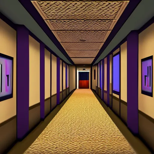 Image similar to hotel hallway from a playstation 1 game, low poly graphics, liminal space